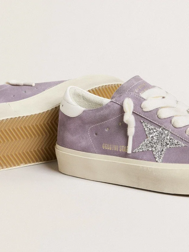 Hi Star da donna in pelle scamosciata viola con stella glitterata argento