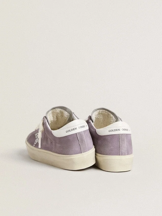 Hi Star da donna in pelle scamosciata viola con stella glitterata argento