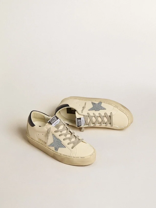 Hi Star in nappa con stella in cristalli Swarovski e linguetta sul tallone in pelle blu scuro