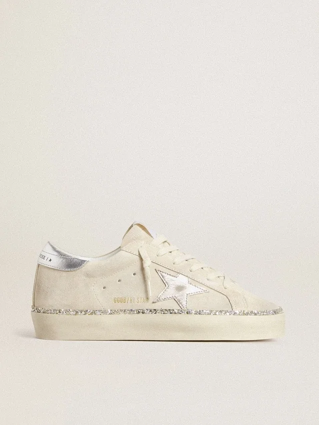Hi Star in pelle scamosciata con stella e linguetta sul tallone in pelle metallizzata argento