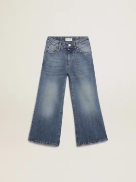 Jeans a gamba larga in denim bull blu medio