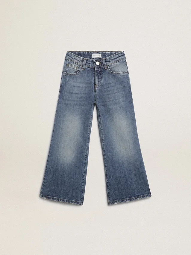 Jeans a gamba larga in denim bull blu medio