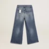 Jeans a gamba larga in denim bull blu medio