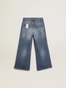 Jeans a gamba larga in denim bull blu medio