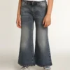 Jeans a gamba larga in denim bull blu medio