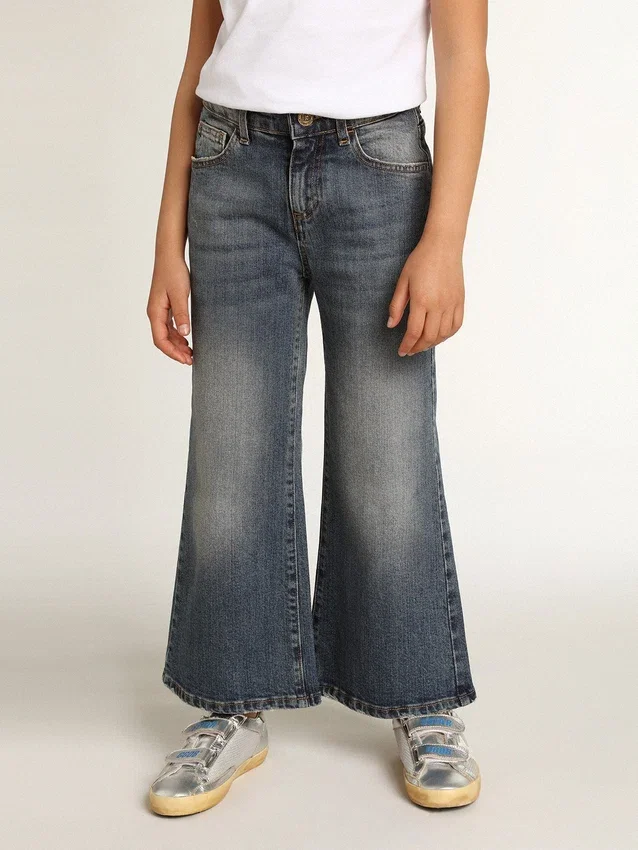 Jeans a gamba larga in denim bull blu medio