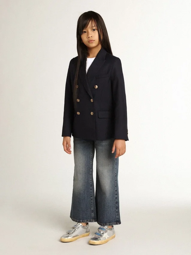 Jeans a gamba larga in denim bull blu medio