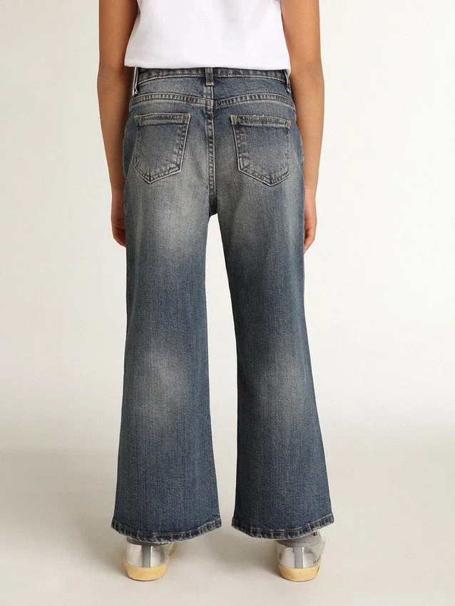 Jeans a gamba larga in denim bull blu medio
