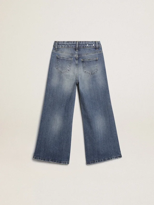 Jeans a gamba larga in denim bull blu medio