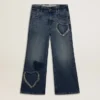 Jeans a gamba larga per bambine in denim blu