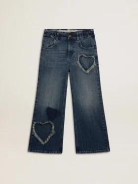 Jeans a gamba larga per bambine in denim blu