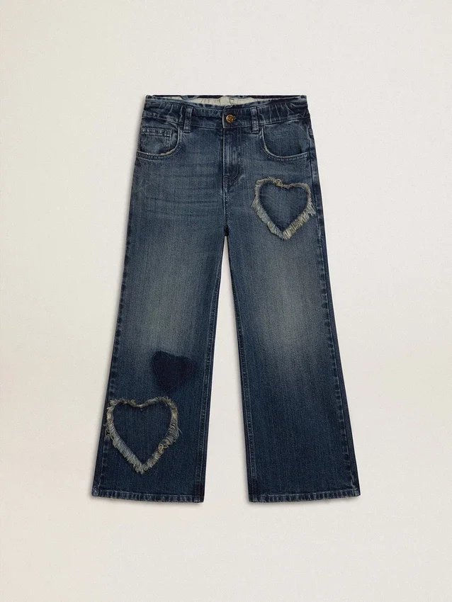 Jeans a gamba larga per bambine in denim blu