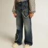 Jeans a gamba larga per bambine in denim blu