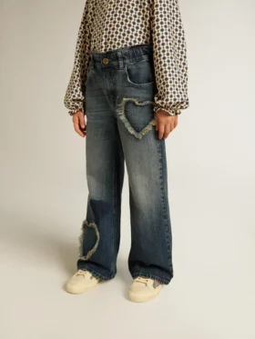 Jeans a gamba larga per bambine in denim blu