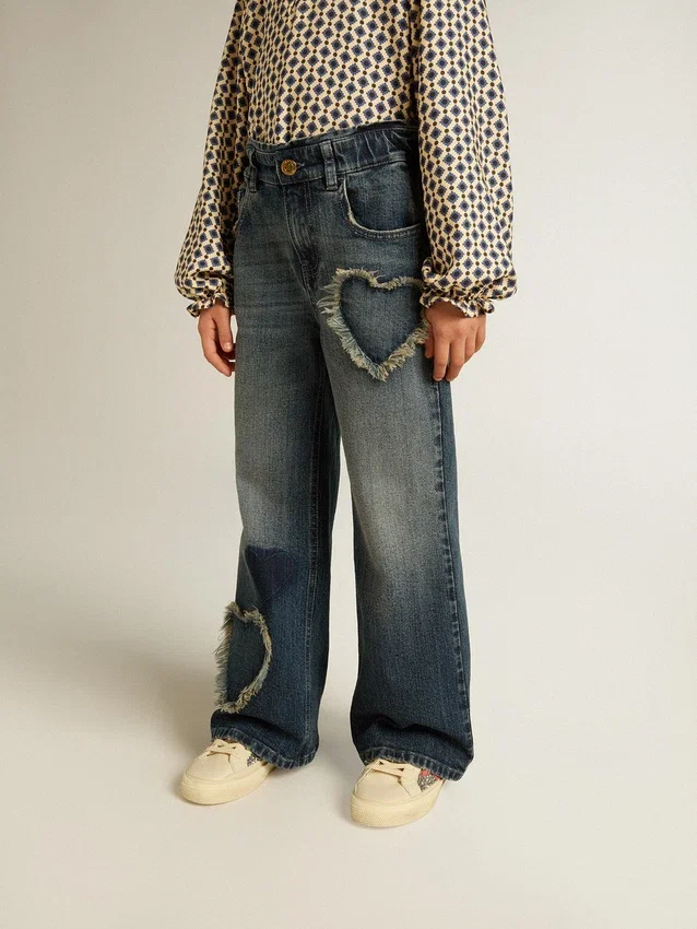 Jeans a gamba larga per bambine in denim blu