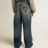 Jeans a gamba larga per bambine in denim blu