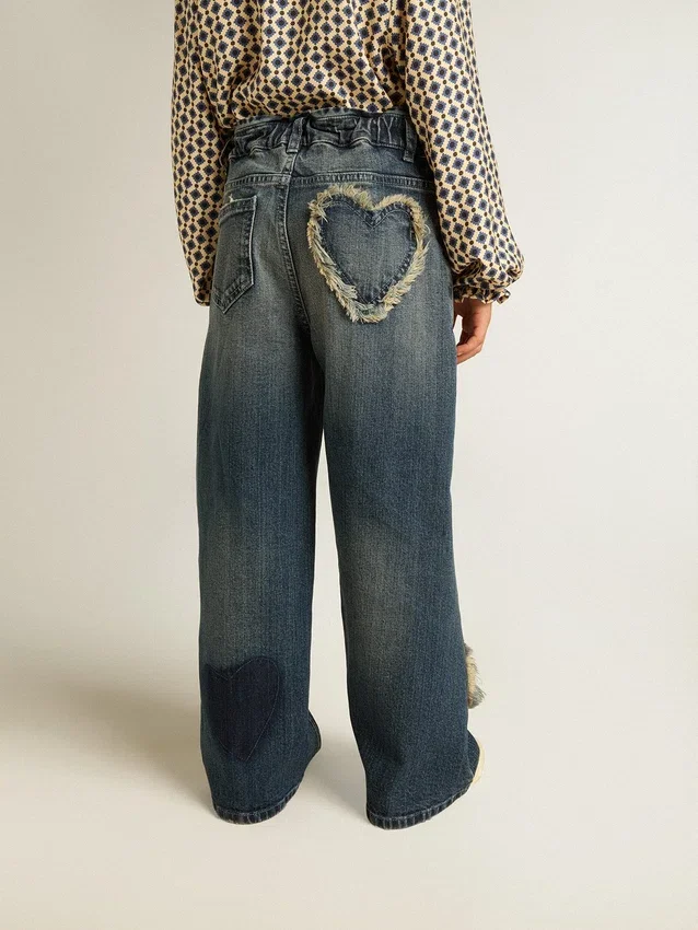 Jeans a gamba larga per bambine in denim blu