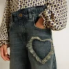 Jeans a gamba larga per bambine in denim blu
