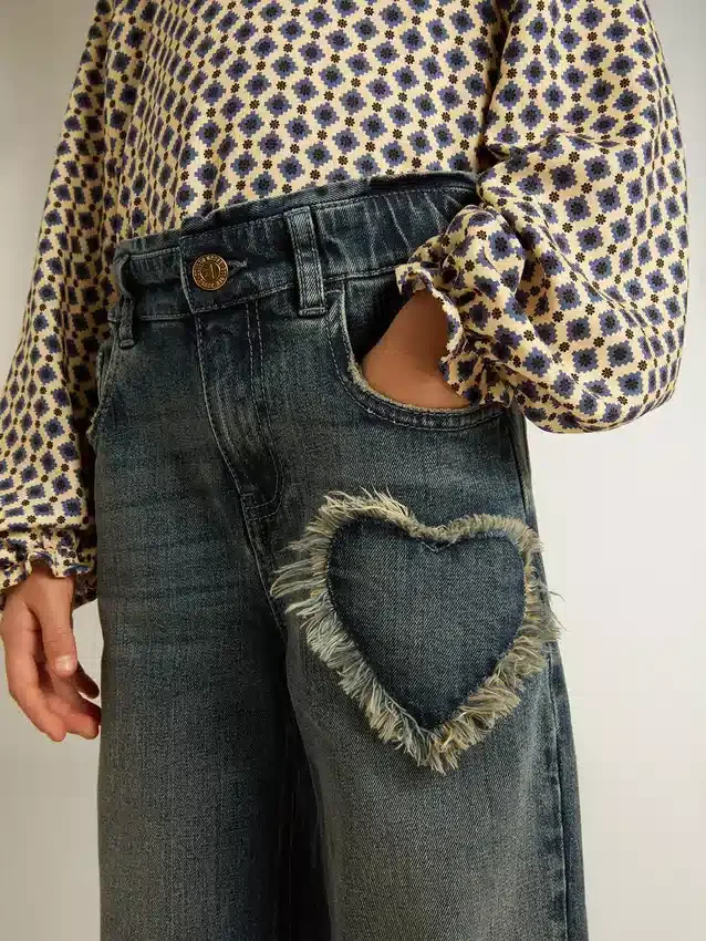 Jeans a gamba larga per bambine in denim blu