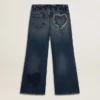 Jeans a gamba larga per bambine in denim blu