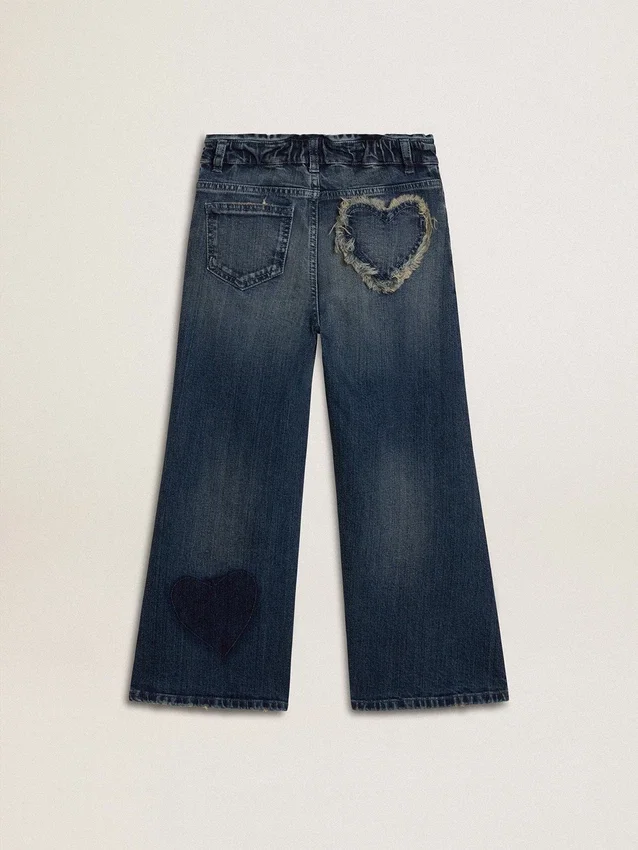Jeans a gamba larga per bambine in denim blu