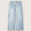 Jeans bootcut da bambina Golden in denim azzurro con logo ricamato
