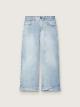 Jeans bootcut da bambina Golden in denim azzurro con logo ricamato