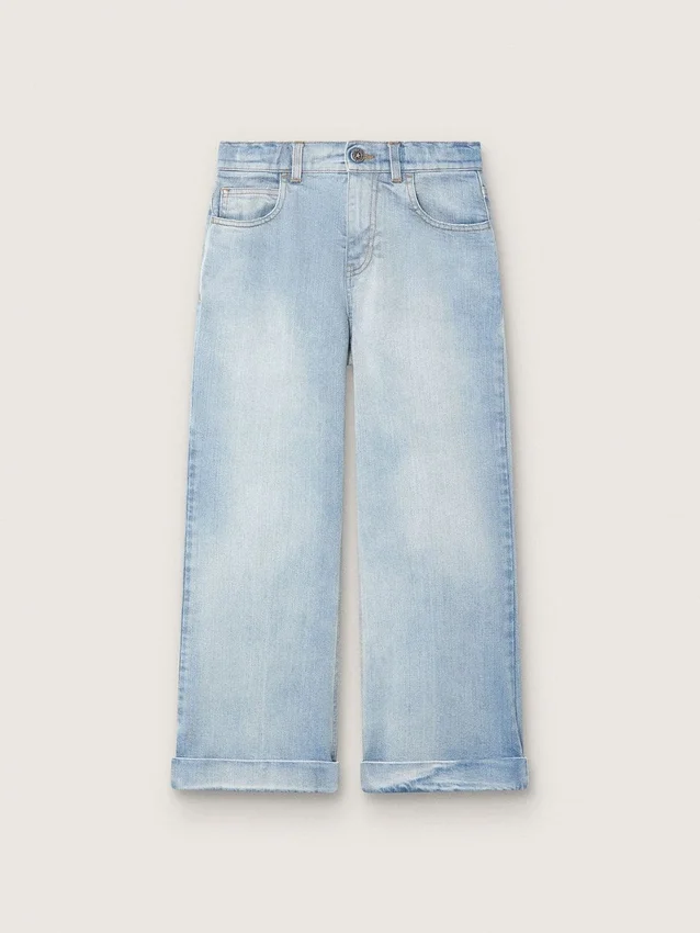 Jeans bootcut da bambina Golden in denim azzurro con logo ricamato