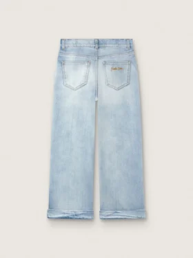 Jeans bootcut da bambina Golden in denim azzurro con logo ricamato