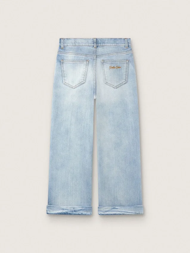 Jeans bootcut da bambina Golden in denim azzurro con logo ricamato