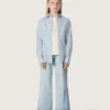 Jeans bootcut da bambina Golden in denim azzurro con logo ricamato