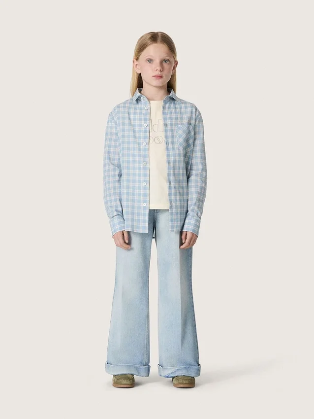 Jeans bootcut da bambina Golden in denim azzurro con logo ricamato