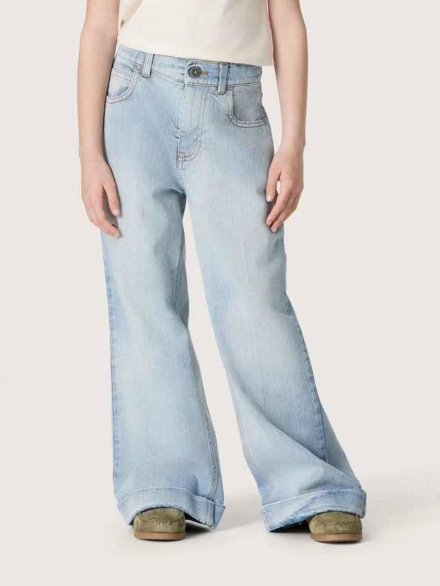 Jeans bootcut da bambina Golden in denim azzurro con logo ricamato