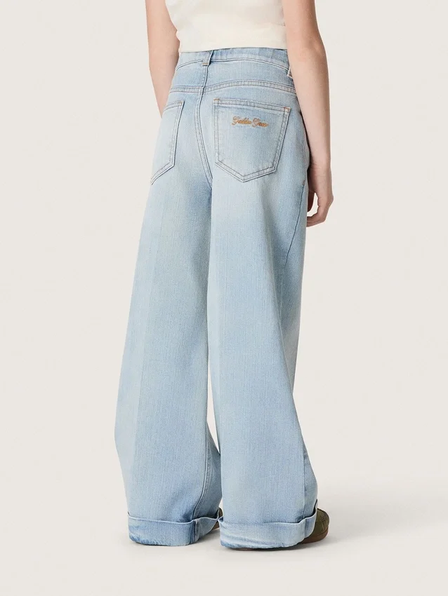 Jeans bootcut da bambina Golden in denim azzurro con logo ricamato