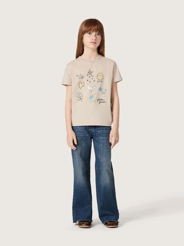 Jeans bootcut da bambine Journey in denim blu con strass sfumati