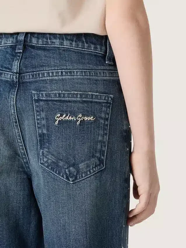 Jeans bootcut da bambine Journey in denim blu con strass sfumati