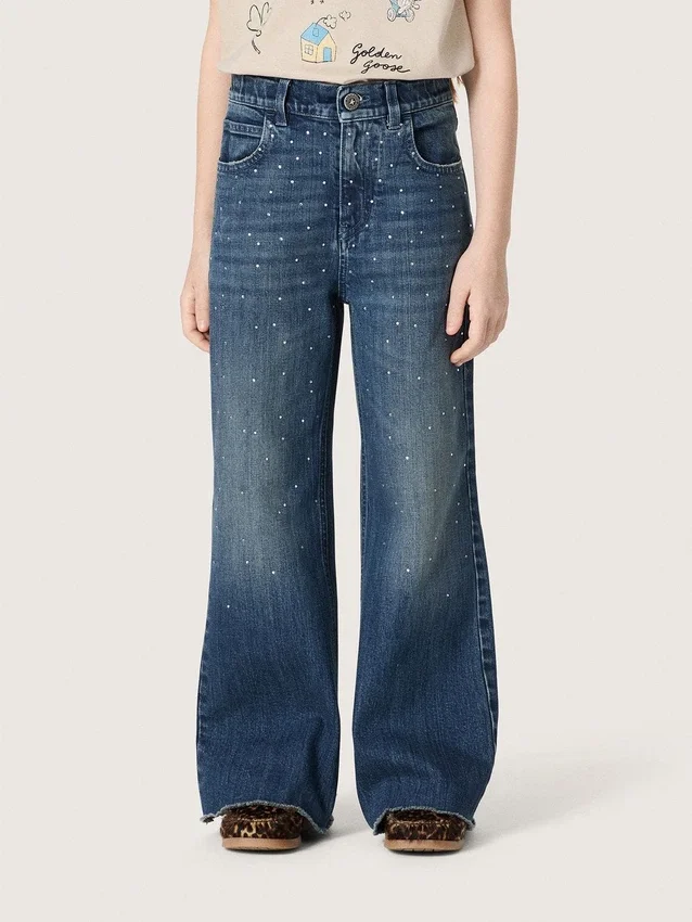 Jeans bootcut da bambine Journey in denim blu con strass sfumati