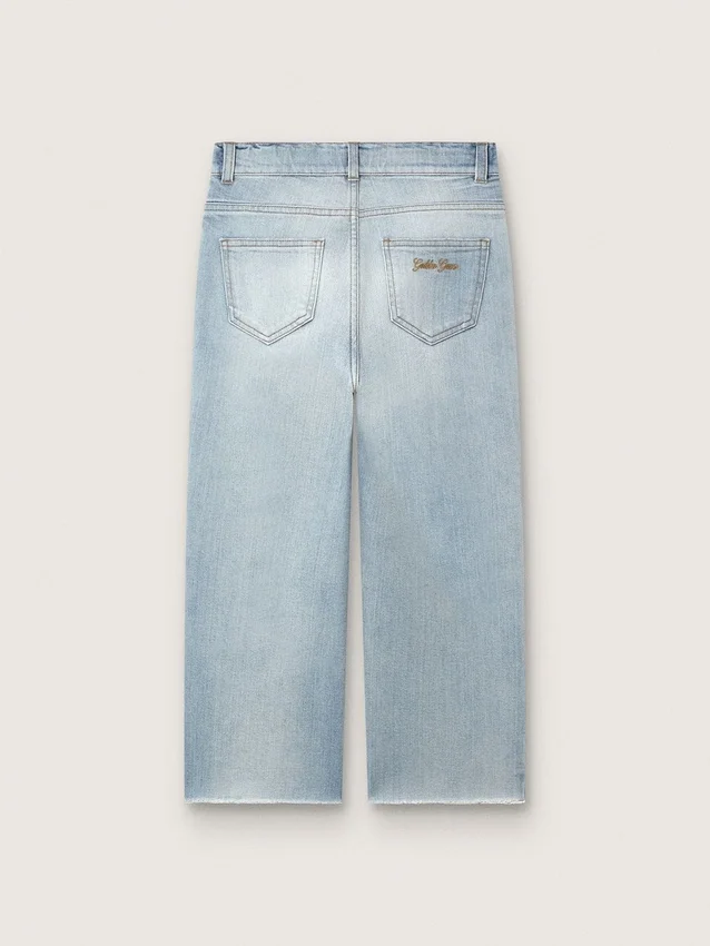 Jeans da bambino Golden in denim azzurro con logo ricamato