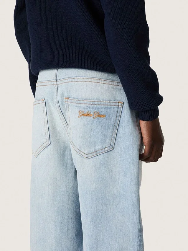 Jeans da bambino Golden in denim azzurro con logo ricamato
