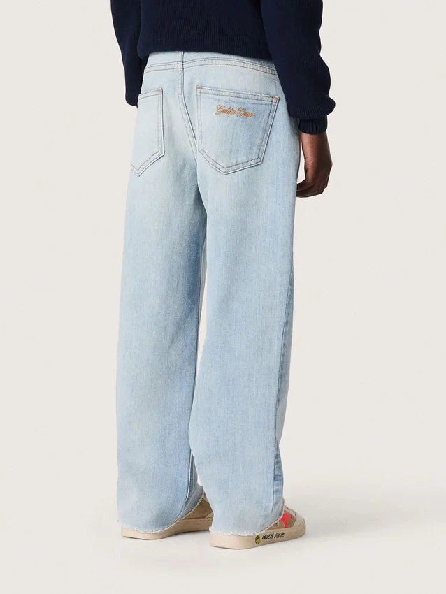 Jeans da bambino Golden in denim azzurro con logo ricamato