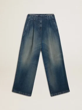 Jeans da donna a gamba larga con lavaggio medio CNY