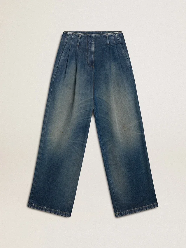 Jeans da donna a gamba larga con lavaggio medio CNY