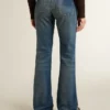 Jeans da donna a zampa con lavaggio vintage e dettagli metallici