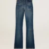 Jeans da donna a zampa con lavaggio vintage e dettagli metallici
