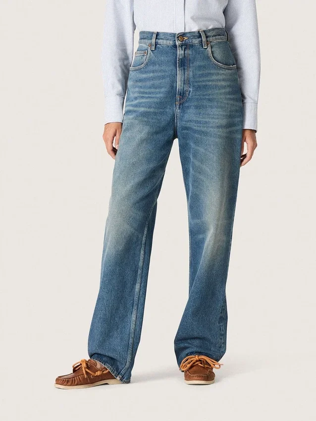 Jeans da donna Golden in stile boyfriend in denim azzurro chiaro con effetto stone-washed