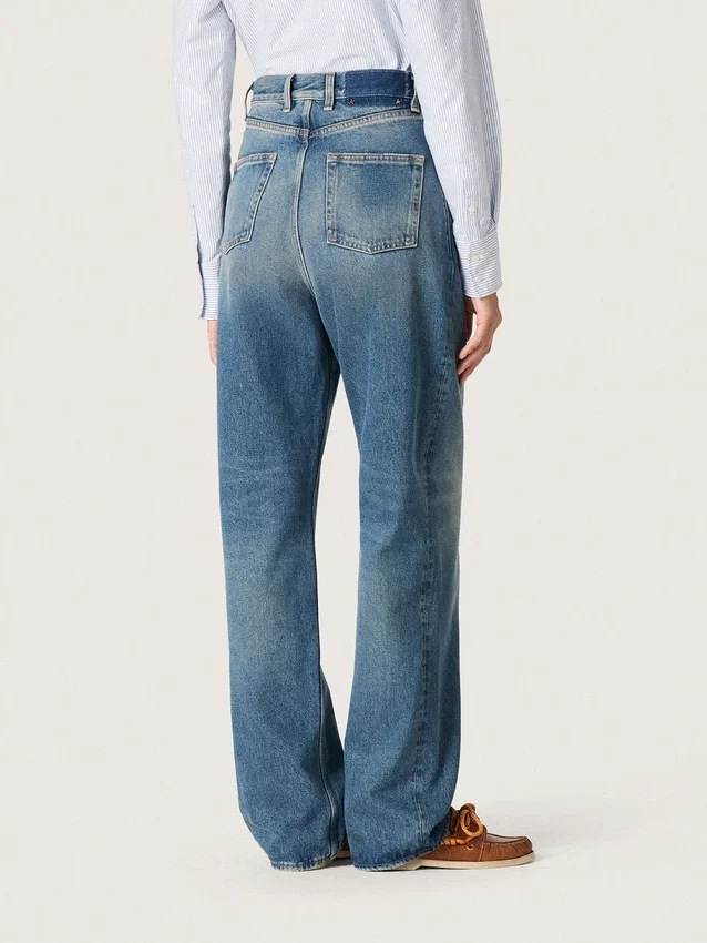 Jeans da donna Golden in stile boyfriend in denim azzurro chiaro con effetto stone-washed