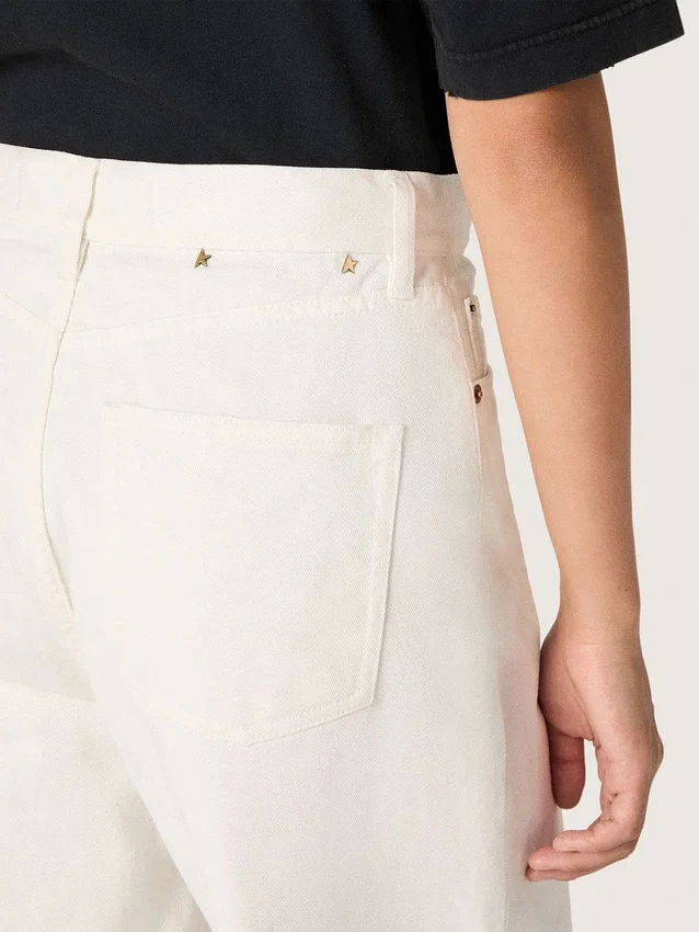 Jeans da donna Golden in stile boyfriend in denim bull bianco ottico