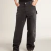 Jeans da donna in cotone nero con effetto consumato e toppe sul davanti