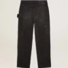 Jeans da donna in cotone nero con effetto consumato e toppe sul davanti