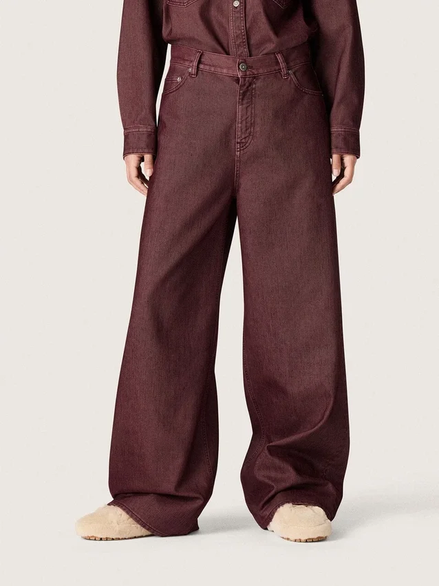 Jeans da donna in denim bordeaux